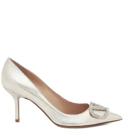 Shop Valentino Vlogo Leather Pumps In Metallic