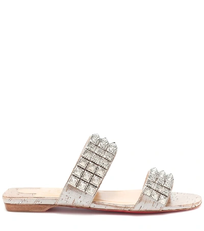 Shop Christian Louboutin Myriadiam Flat Embellished Sandals In Silver