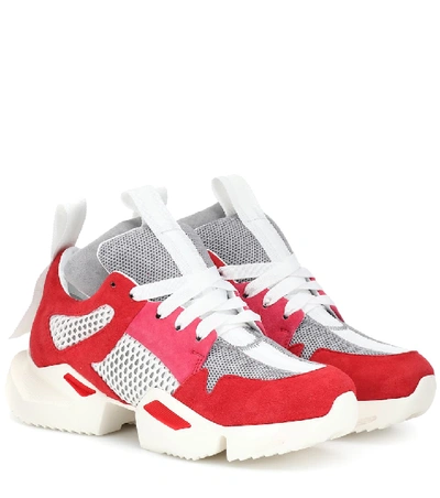 Shop Ben Taverniti Unravel Project Suede-trimmed Sneakers In Red