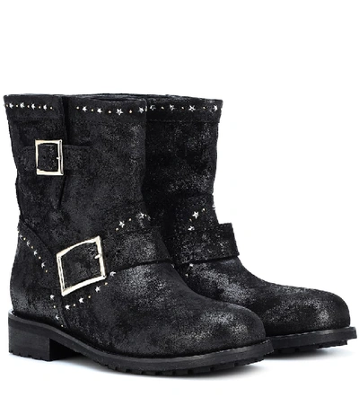 Shop Jimmy Choo Youth Suede Ankle Boots In Black