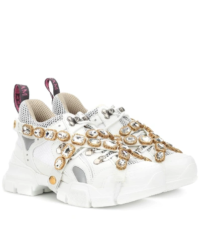 Shop Gucci Flashtrek Embellished Sneakers In White