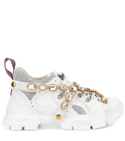 Shop Gucci Flashtrek Embellished Sneakers In White