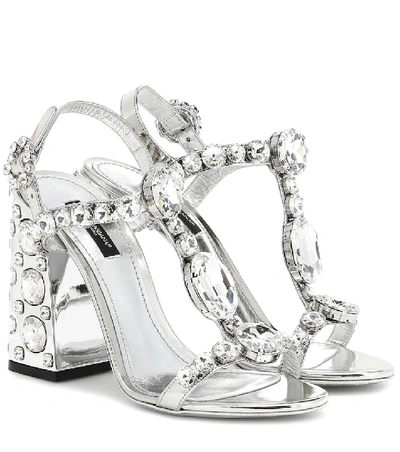 Shop Dolce & Gabbana Embellished Leather Sandals In Silver