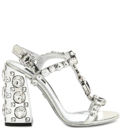 Shop Dolce & Gabbana Embellished Leather Sandals In Silver