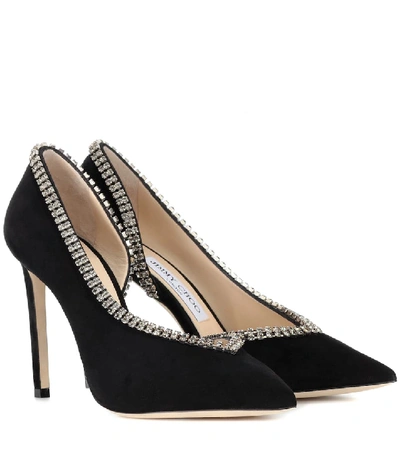 Shop Jimmy Choo Lilian 100 Embellished Suede Pumps In Black