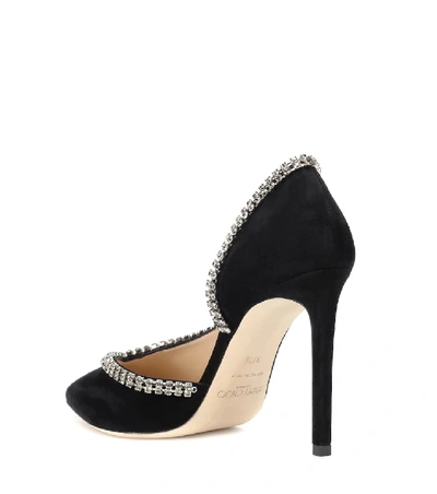 Shop Jimmy Choo Lilian 100 Embellished Suede Pumps In Black