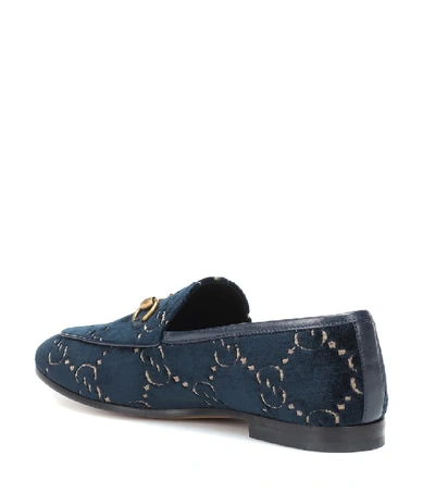 Shop Gucci Jordaan Gg Velvet Loafers In Blue