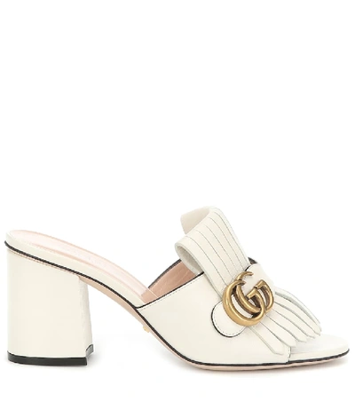 Shop Gucci Marmont Leather Sandals In White