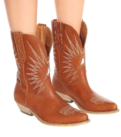 Shop Golden Goose Wish Star Leather Cowboy Boots In Brown