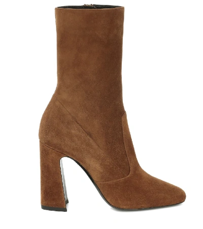 Shop Saint Laurent Maddie 100 Suede Ankle Boots In Brown