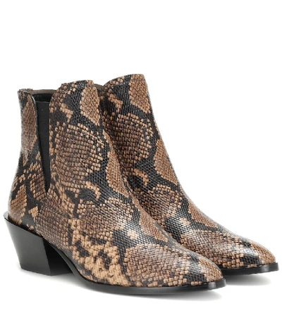 Shop Tod's Snake-effect Leather Ankle Boots In Brown