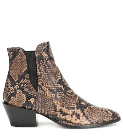 Shop Tod's Snake-effect Leather Ankle Boots In Brown