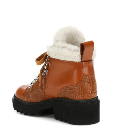 Shop Chloé Bella Shearling-trimmed Ankle Boots In Brown