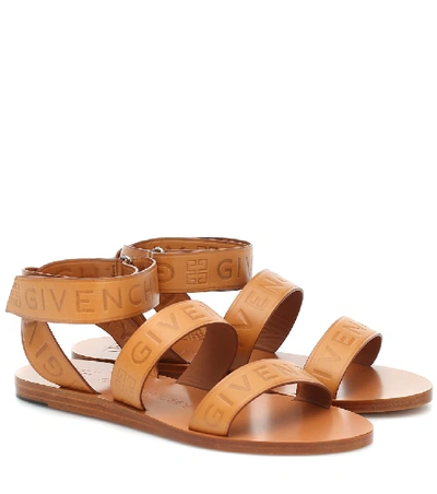 Shop Givenchy 4g Logo Leather Sandals In Brown