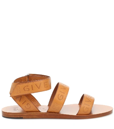 Shop Givenchy 4g Logo Leather Sandals In Brown