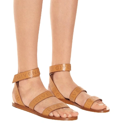 Shop Givenchy 4g Logo Leather Sandals In Brown