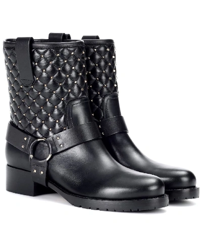 Shop Valentino Soul Rockstud Leather Ankle Boots In Black