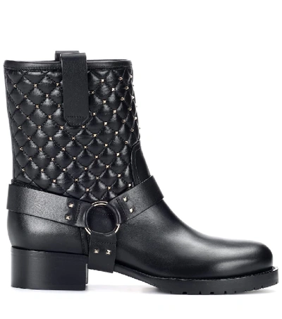 Shop Valentino Soul Rockstud Leather Ankle Boots In Black