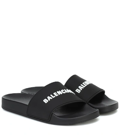 Balenciaga Logo Rubber Slide Sandals In Black