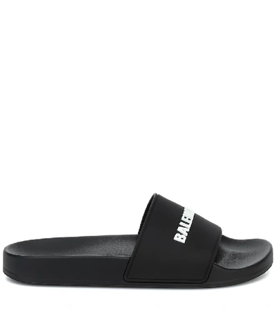 Balenciaga Logo Rubber Slide Sandals In Black