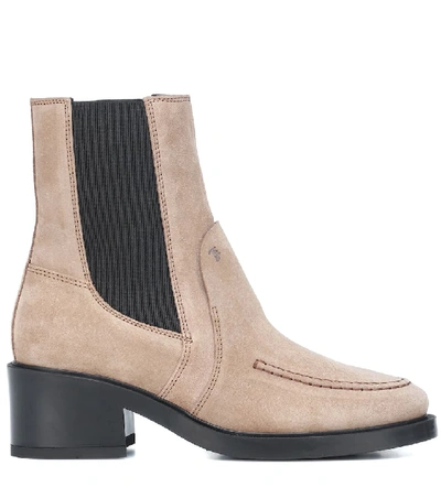 Shop Tod's Suede Ankle Boots In Beige