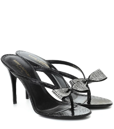 Shop Saint Laurent Lexi 90 Embellished Leather Sandals In Black