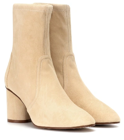 Shop Stuart Weitzman Margot 75 Suede Ankle Boots In Beige