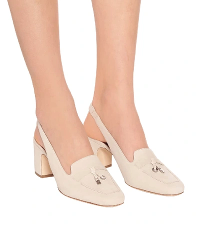 Shop Loro Piana Charms Suede Slingback Pumps In Neutrals
