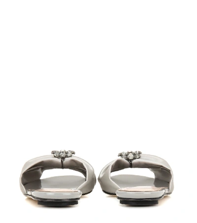 Shop Oscar De La Renta Satin Slip-on Sandals In Silver