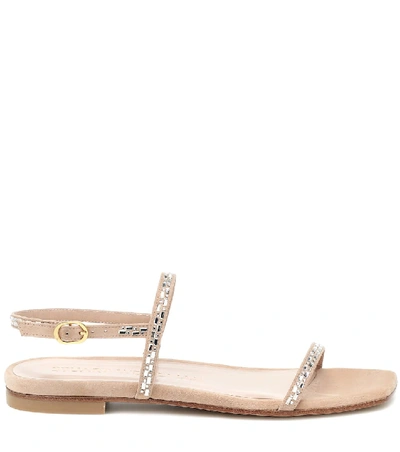 Shop Stuart Weitzman Samarra Embellished Suede Sandals In Beige