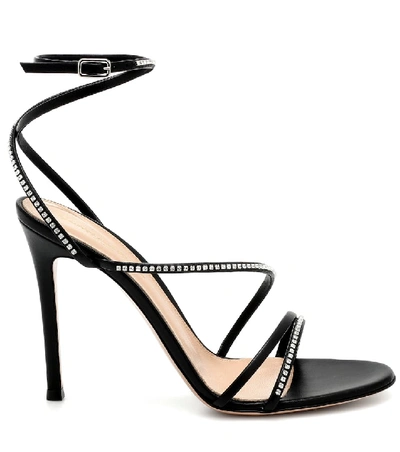 Shop Gianvito Rossi Crystal-embellished Leather Sandals In Black