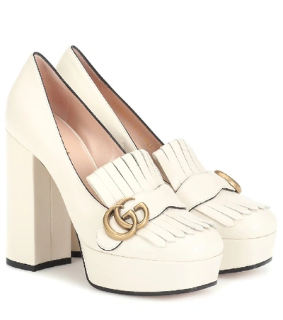 Shop Gucci Marmont Leather Platform Pumps In White