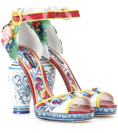 Shop Dolce & Gabbana Printed Patent Leather Sandals In Multicoloured