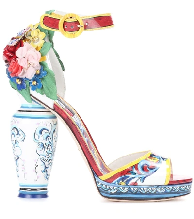 Shop Dolce & Gabbana Printed Patent Leather Sandals In Multicoloured