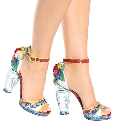 Shop Dolce & Gabbana Printed Patent Leather Sandals In Multicoloured