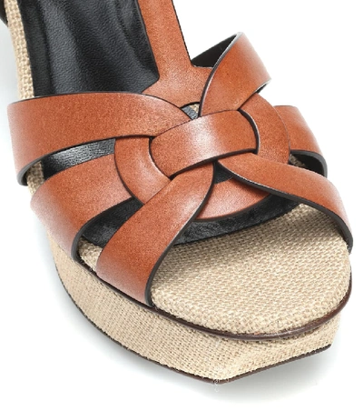 Shop Saint Laurent Classic Tribute 75 Leather Platform Sandals In Brown