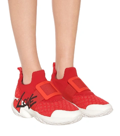 Shop Roger Vivier Viv' Run Lovely Neoprene Sneakers In Red