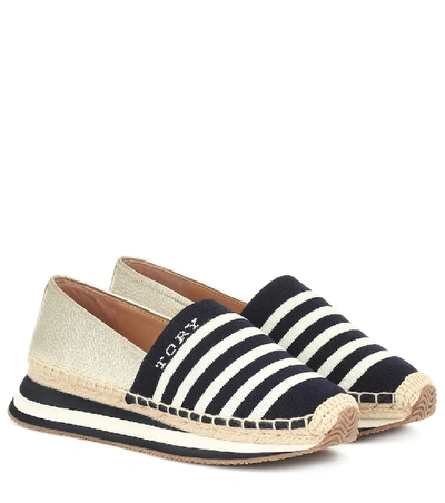 Shop Tory Burch Leather-trimmed Espadrilles In Multicoloured