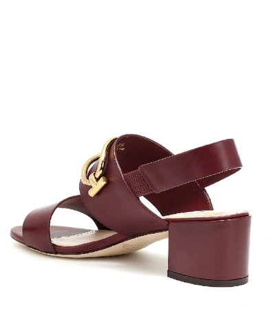 Shop Tod's Leather Slingback Sandals In Red