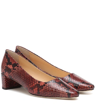 Shop By Far Andrea Snake-effect Leather Pumps In Red