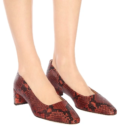 Shop By Far Andrea Snake-effect Leather Pumps In Red