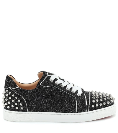 Shop Christian Louboutin Vieira 2 Embellished Leather Sneakers In Black