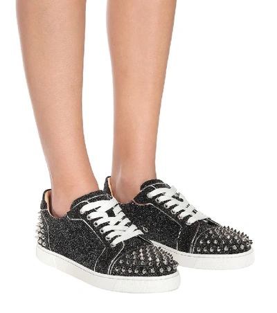 Shop Christian Louboutin Vieira 2 Embellished Leather Sneakers In Black