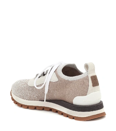 Shop Brunello Cucinelli Suede-trimmed Knit Sneakers In Beige