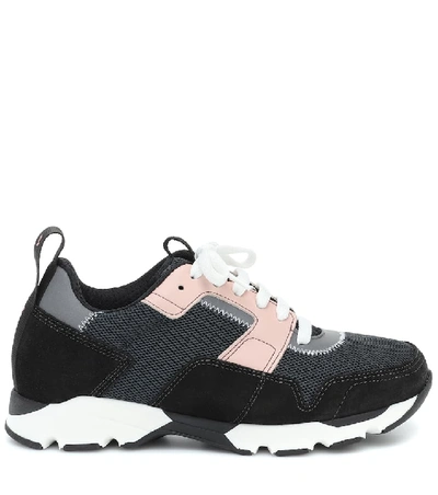 Shop Marni Suede And Mesh Sneakers In Black