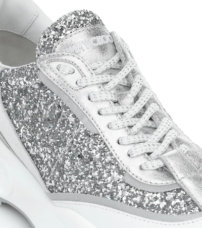 Shop Jimmy Choo Raine Glitter And Leather Sneakers In Silver