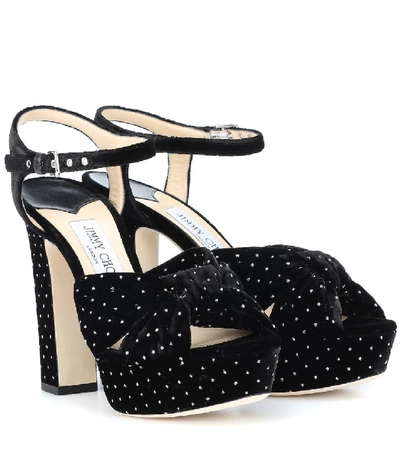 Shop Jimmy Choo Heloise 120 Velvet Plateau Sandals In Black