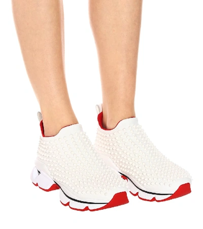 Shop Christian Louboutin Spike Sock Sneakers In White