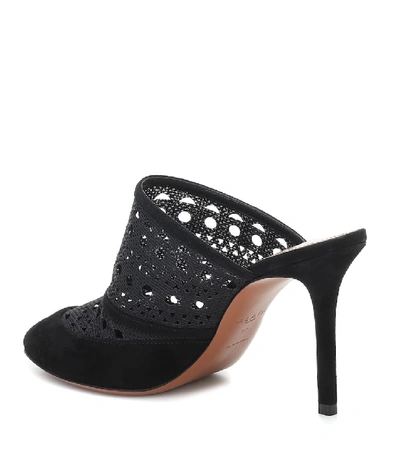 Shop Alaïa Laser-cut Mesh And Suede Mules In Black