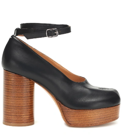 Shop Maison Margiela Tabi Leather Platform Pumps In Black